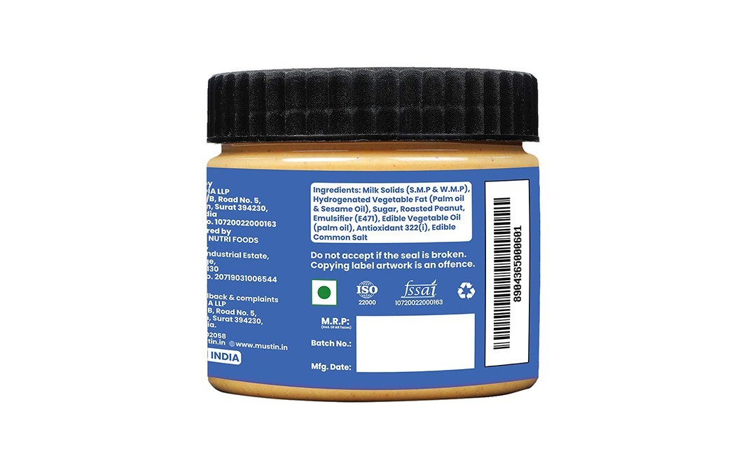 Mustin Vanilla Peanut Butter Creamy   Plastic Jar  340 grams